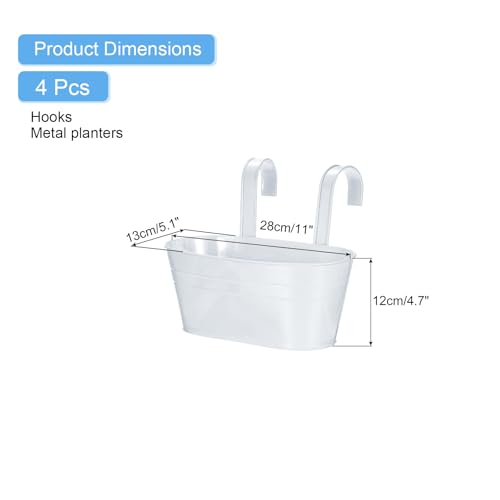 uxcell Rail Planter for Outdoor Plants, 4 Pcs 11" Iron Wall Hanging Planters Fence Railing Balcony Planters with Drainage Holes and Detachable Hooks, White - color: White
