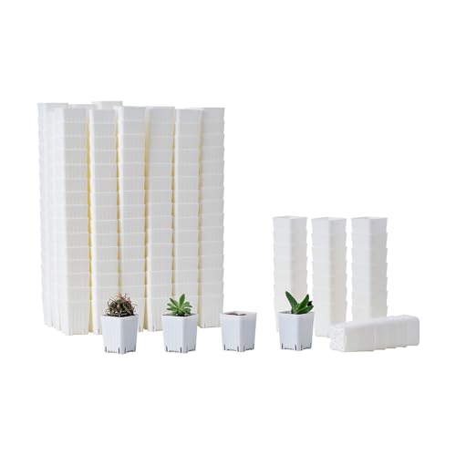 300 Pack 1.55 Inch Tiny White Plastic Square Nursery and Seedling Pot, Mini Transplant Seed Starter Planter with Drain Hole for Germination, Herb, Succulent - color: White