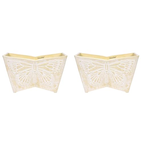GreenShip 16 Inch Large Resin Flower Pots Set of 2 with Drainage Hole Beige - style: Beige-2 Pack
