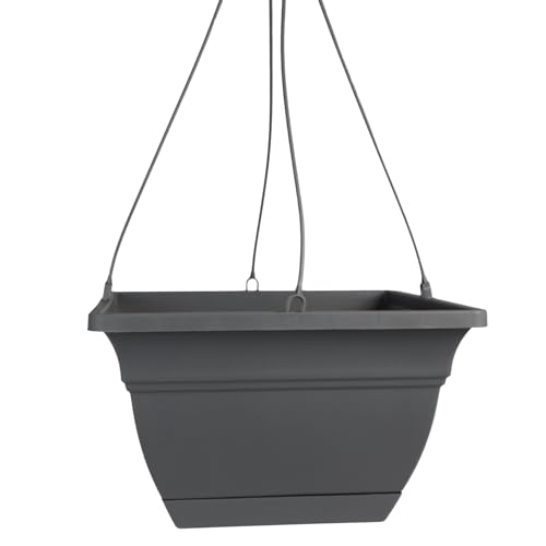The HC Companies Eclipse Square Hanging Planter for Indoor Plants - Contemporary Hanging Plant Pot w/Attached Saucer - Lightweight & UV-Resistant Hanging Plant Holder (12” Warm Gray, Pack of 1) - color: Warm Gray, size: 12"