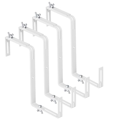 Adjustable Planter Box Brackets,Enhanced Bottom Support,Universal Outdoor Hanging Brackets,Flower Box Brackets for Fence Railings, Windowsill, Patio, Garden,Balcony. (White) - color: White