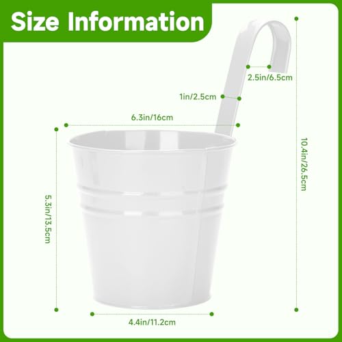 KINGLAKE Flower Pots,10 Pcs Metal Iron Hanging Flower Plant Pot Balcony Garden Plant Planter Baskets Fence Bucket Pots 6.3'' Flower Holders with Detachable Hook White - color: White, size: 6.3 Inch