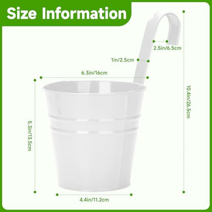 KINGLAKE Flower Pots,10 Pcs Metal Iron Hanging Flower Plant Pot Balcony Garden Plant Planter Baskets Fence Bucket Pots 6.3'' Flower Holders with Detachable Hook White - color: White, size: 6.3 Inch