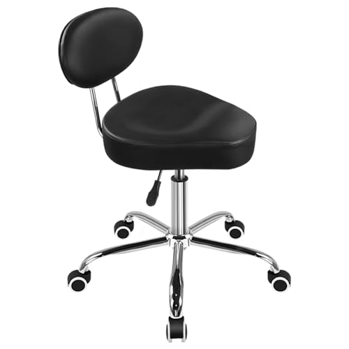 WKWKER Saddle Stool with Back Adjustable Drafting Stool with Back (Black)