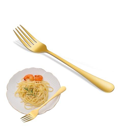 8-Piece Gold Salad Forks Set, 6.7 Inches Stainless Steel Silverware Fork For Dining, Golden Metal Dessert Fork, Mirror Finishing Small Fork - color: Gold