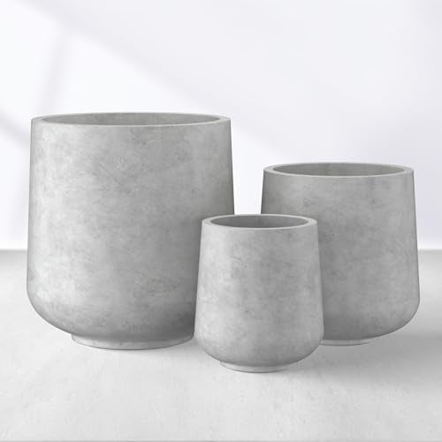 Kante Set of 3 Pale Gray Concrete Curved Round Planters for Modern Home - color: Gray Concrete, size: Set of 3: 15.3" + 11.6" + 8.2" D
