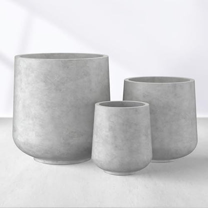 Kante Set of 3 Pale Gray Concrete Curved Round Planters for Modern Home - color: Gray Concrete, size: Set of 3: 15.3" + 11.6" + 8.2" D