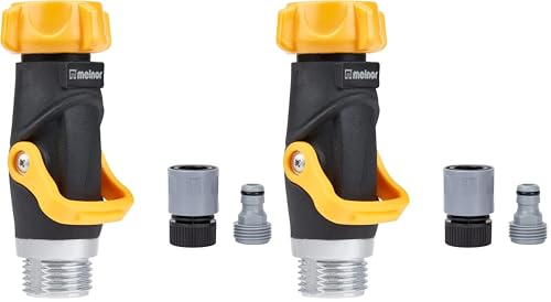 Melnor 65171AMZ Lever Flow Through Valve Connector Bundle, Yellow, Black, Grey, 1 Count (Pack of 2) - size: 1 Count (Pack of 2)