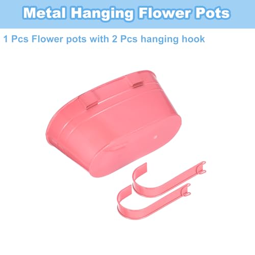 uxcell Rail Planter for Outdoor Plants, 4 Pcs 11" Iron Wall Hanging Planters Fence Railing Balcony Planters with Drainage Holes and Detachable Hooks, Pink - color: Pink