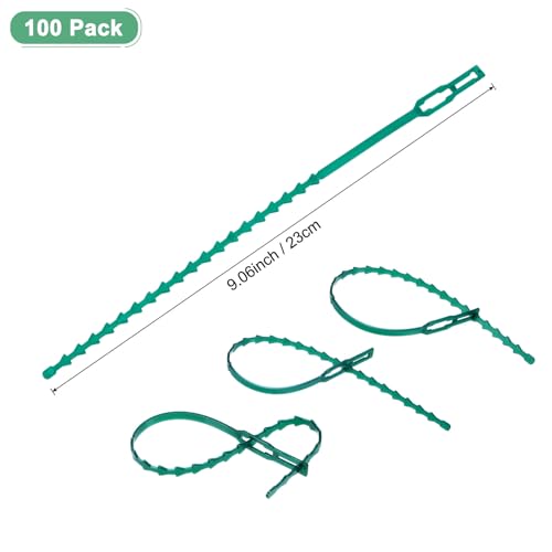 M METERXITY 100-Pack Plant Twist Ties 9 Inch Plastic Twist Ties Adjustable Garden Plant Twist Ties Plant Support Tree Shrub Ties for Indoor/Outdoor/Home/Office/Garden [Dark Green]