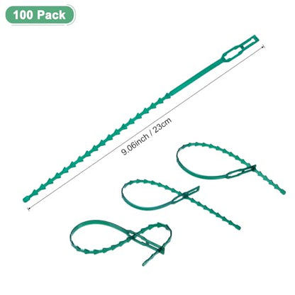 M METERXITY 100-Pack Plant Twist Ties 9 Inch Plastic Twist Ties Adjustable Garden Plant Twist Ties Plant Support Tree Shrub Ties for Indoor/Outdoor/Home/Office/Garden [Dark Green]