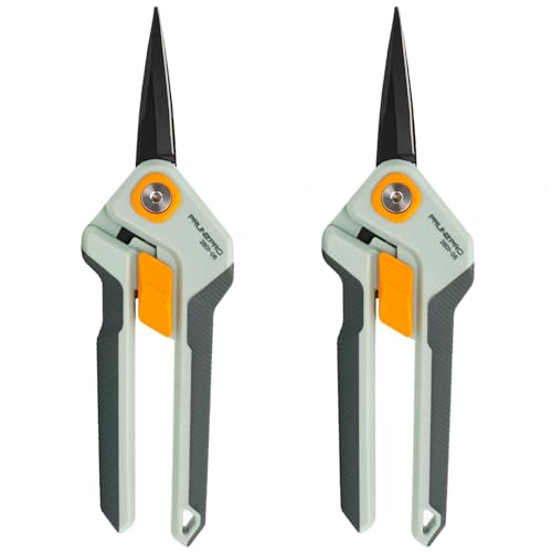 PrunePro Garden Scissors Pruning Shears Sharp Stainless Steel Non-Stick Teflon Coating Blade for Precise Cuts Garden Snip Bonsai Clippers for Plants Rose Flower 2 Pack - color: Green