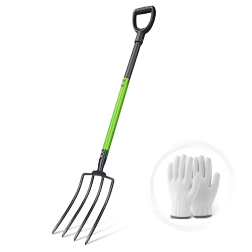 Pitch Fork,4-Tine,45-Inches Garden Fork with Steel D-Handle for Gardening