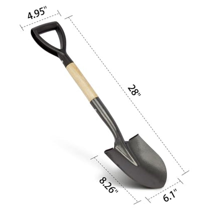 VNIMTI Shovel for Digging, Round Small Shovel with Wooden D-Handle, Metal Garden Shovel for Gardening, 28 Inches