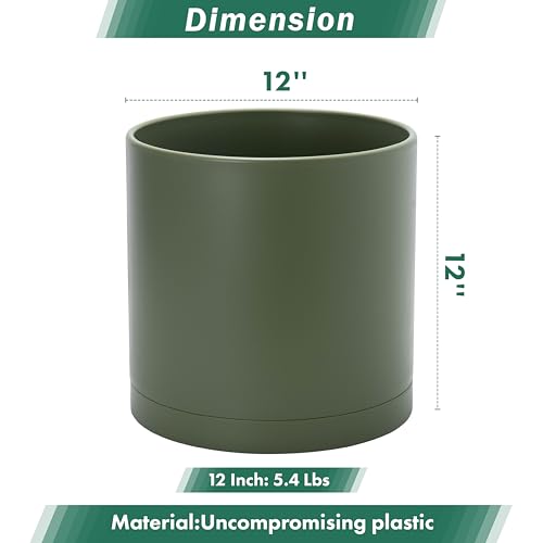 D'vine Dev Plastic Planter Pot with Saucer, 12 in, Olive, 74-X-I-3 - color: Olive, size: 12 Inch