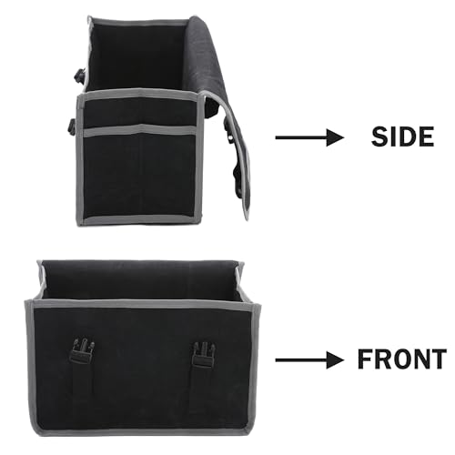 Tool Organizer Bag | 1 Large Pocket Storage Pouch & 2 Side Pockets & Canvas Handle, Heavy Duty 16oz Waxed Canvas Tote Bag, Reusable Tool Carrier for Hand Tools - 11.5"L x 6"W x 7.5"H - Black - color: Black
