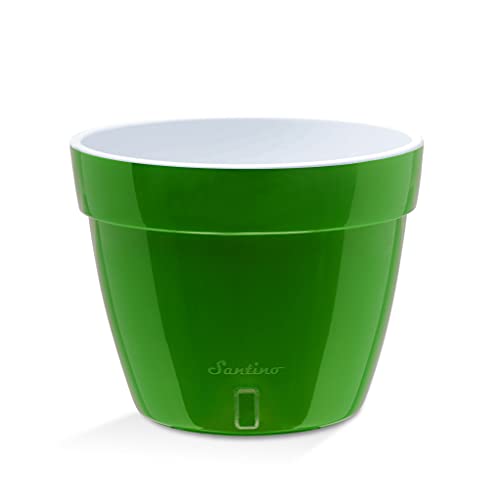Santino ASTI 9.2 Inch Self Watering Planter Green-Gold/White (Set of 3) for Indoor Plants - Premium Quality Modern Plastic Pot w/Water Level Indicator for All House Plants African Violets and Dahlias - color: Green-gold/White - Set of 3, size: 9.2-Inch