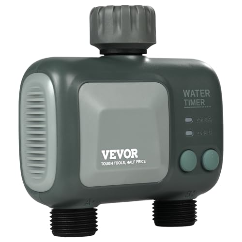 VEVOR Sprinkler Timer WiFi Water Timer, 2 Outlets, Smart Hose Faucet Water Timer with Brass Inlet, APP Remote Control via 2.4Ghz WiFi or Bluetooth, Voice Control, IPX6 for Garden, Yard Watering - style: 2 Outlet with WiFi/Bluetooth.
