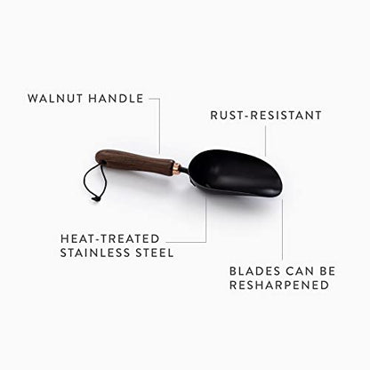 Barebones Garden Scoop - Garden Spoon - Stainless Steel Small Hand Shovel for Transplanting, Digging, and Planting - Great Home Gardening Hand Tools (Walnut/Black) - color: Walnut/Black, size: Garden Scoop