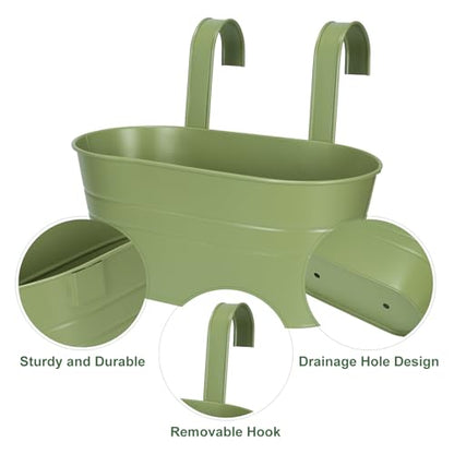 HowRU Metal Iron Flower Pots for Railing Fence Hanging Bucket Pots(5 Pcs) and Hanging Flower Pots Metal Iron Bucket Planter(10 Pcs) (Green) - color: Green