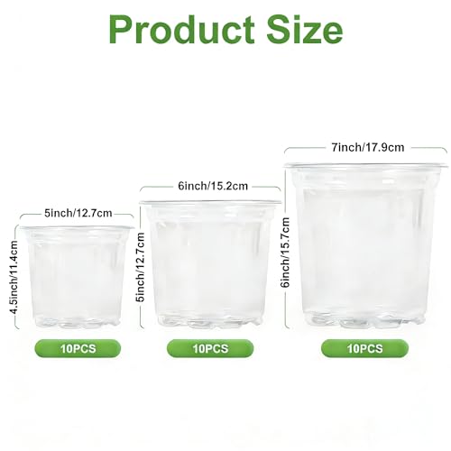 JOPY Plant Nursery Pots with Humidity Dome Seed Starter Pots Seedlings Planting Pots Small Planter Containers with Drainage Holes (Transparent, 5/6/7 inch-30Pcs) - size: 5/6/7 inch-30Pcs