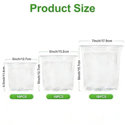 JOPY Plant Nursery Pots with Humidity Dome Seed Starter Pots Seedlings Planting Pots Small Planter Containers with Drainage Holes (Transparent, 5/6/7 inch-30Pcs) - size: 5/6/7 inch-30Pcs