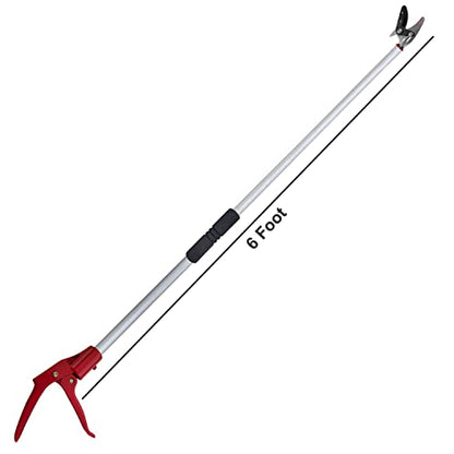 Tree Trimmer, 6 Foot Pole Pruner, Long Reach Pruning Shears, Cut and Hold Garden Clippers, Aluminum Lightweight Handle Fruit Picker, Branch Bypass Loppers