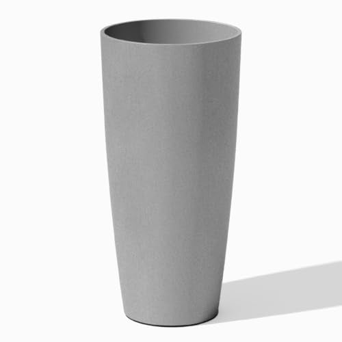 Veradek Mason Series Vega Planter - Tall Round Outdoor Planter with Shelf - color: Gray, size: 28 inch
