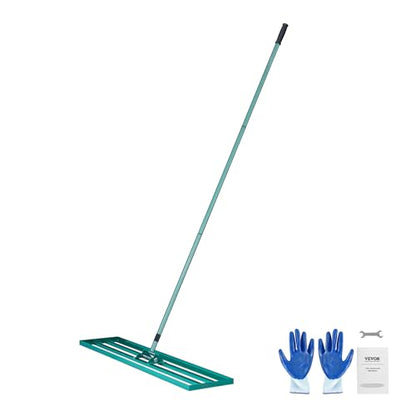 VEVOR Lawn Leveling Rake, 48""x10"" Level Lawn Tool, Heavy-Duty Lawn Leveler with 78"" Steel Extended Handle, Yard Leveling Rake Suit for Garden, Golf Lawn, Farm, Green - size: 48x10 in, style: Classic: Alloy