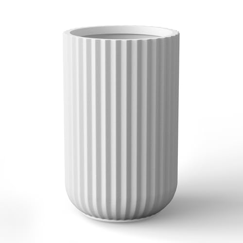 Kante 17.7" Tall Fluted Concrete Planter, White Round Column Pot - color: White, size: 11"w x 17.7" h