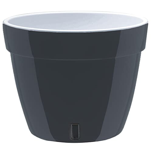 DECOPOTS - 3 Pack - Self Watering Planter - Modern Flower Pot with Water Level Indicator - 6.3" Tall - for All House Plants, Flowers, Herbs (Diameter 7.9", Graphite - White) - color: Graphite / White, size: 7.9 - Set of 3