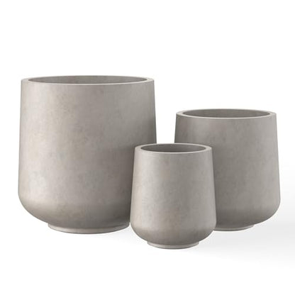 Kante Set of 3 Weathered Concrete Curved Round Planters for Modern Home - color: Buff Concrete, size: Set of 3: 15.3" + 11.6" + 8.2" D