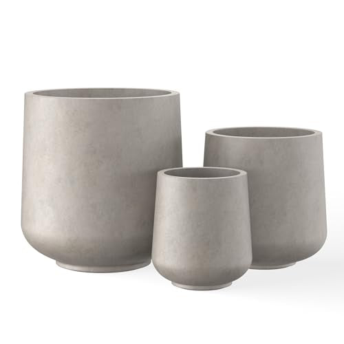 Kante Set of 3 Weathered Concrete Curved Round Planters for Modern Home - color: Buff Concrete, size: Set of 3: 15.3" + 11.6" + 8.2" D