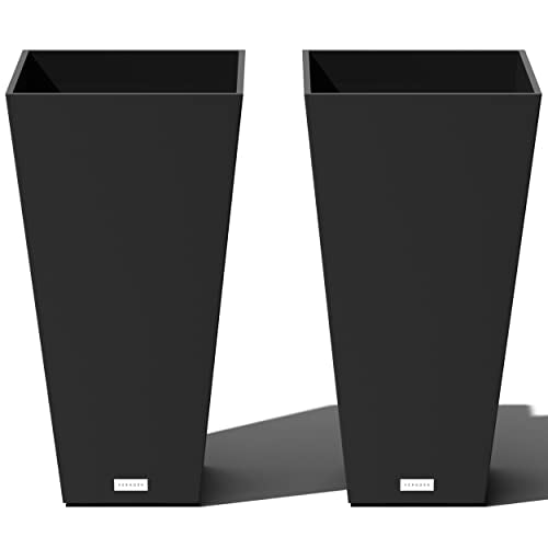 Veradek Pure Series Taper Planter - Tall Tapered Outdoor Planter with Shelf - color: Black, size: 26 inch - 2 pack