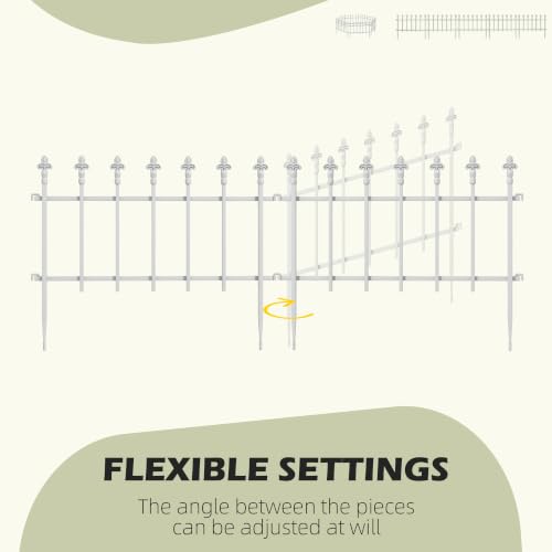 Outsunny 5 Pack Metal Decorative Garden Fence, 9.2' x 17.25", White - color: White
