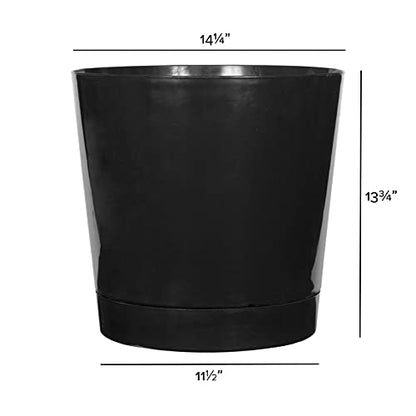 Novelty Root & Vessel Majestic Full Depth Round Cylinder Pot, Glossy Black, 14-Inch (10148) - color: Black, size: 14 Inch