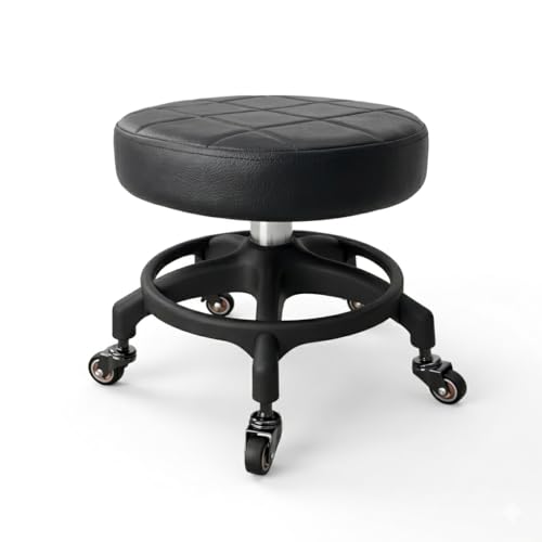Upgraded Low Rolling Stool with 360° Smooth&Quiet Bearing Rubber Wheels, Heavy-Duty 450lbs Mechanic Rolling Seat for Salon, Workshop, Garage, Waffe Anti-Tip Matte Black Seat Black Base - color: Matte Black Seat & Black Base