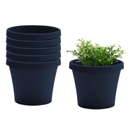 Bloem Terra 8" Plastic Planter, 1 Gallon, Navy, 6-Pack - color: Navy, size: 8" (Pack of 6)