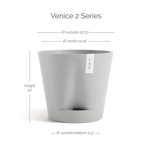 Ecopots Venice 2 Round Flower Planter with Water Reservoir, White Grey, 12" - color: White Grey, size: 16"