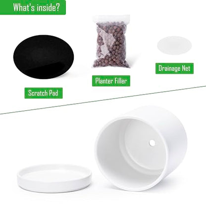 D'vine Dev 2-Pack Ceramic Pots with Saucers, 6/8 in, White, 94-G-M-1 - color: White, size: Medium