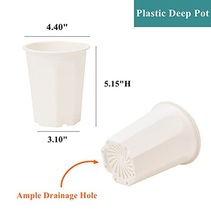 14 Pack 4.40 Inch White Plastic Deep Nursery and Seedling Pots, Round Planter Container for Transplanting, Cutting, Succulent - color: White, size: 4.40 inch