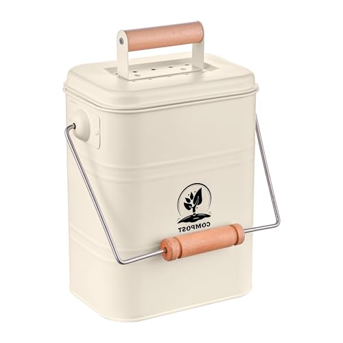 Relaxdays Kitchen Compost Bin 3.5 Litre 2 Activated Carbon Filters Lid - color: Cream