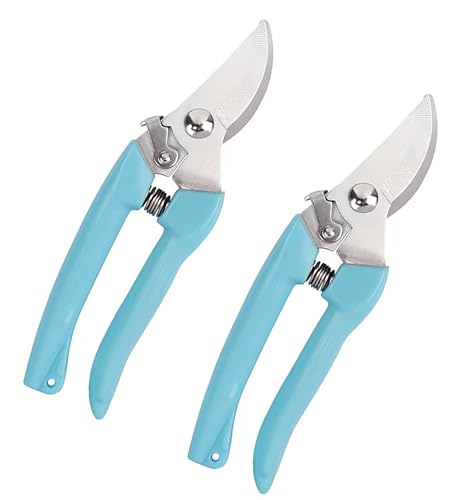 2pcs Garden Flower Shears Pruning Shears 6.9 inches Scissors Heavy Duty Plant Scissors for Cutting Flowers, Trimming Plants, Bonsai, Fruits Picking (Blue Handle 2pcs) - style: Blue Handle 2pcs