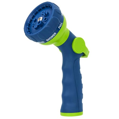 Garden Hose Spray Nozzle, Water Sprayer with 8 Adjustable Patterns, Impact Resistant and Non-Slip for Watering Plants, Car Washing, Pets Bathing and Cleaning (Green+Blue) - color: Blue