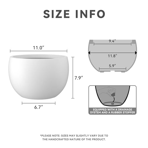 Kante Small Round Bowl White Concrete Planter 11.8" Dia, Outdoor - color: Pure White, size: 11.8" d