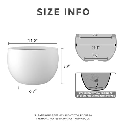 Kante Small Round Bowl White Concrete Planter 11.8" Dia, Outdoor - color: Pure White, size: 11.8" d
