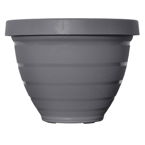 The HC Companies Rings Flower Planter - Self Watering Plant Pots for Herbs & More - Round Lightweight Outdoor & Indoor Planter (12" Gray, Pack of 1) - color: Gray, size: 12"