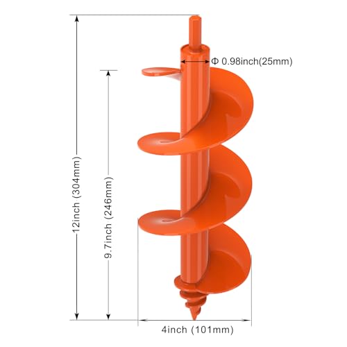 Insaga Threaded Auger Drill Bit for Post Hole Digger 4x12'', 3mm Thick Spiral Garden Earth Auger Bulb Drill Bit for Planting, Hole Digger for Fence Posts, Fits 3/8" Hex Drive Drill - size: 4x12''
