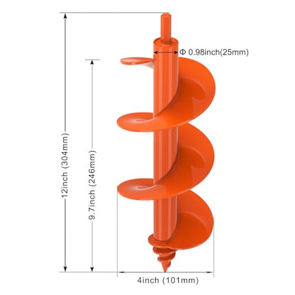 Insaga Threaded Auger Drill Bit for Post Hole Digger 4x12'', 3mm Thick Spiral Garden Earth Auger Bulb Drill Bit for Planting, Hole Digger for Fence Posts, Fits 3/8" Hex Drive Drill - size: 4x12''