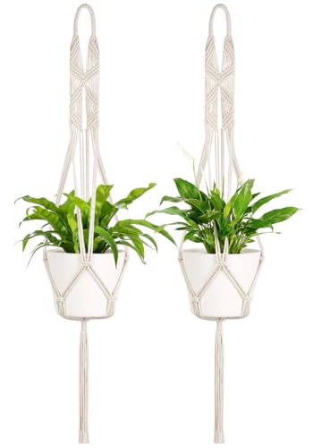 Mkono 2 Packs 43 Inch Macrame Plant Hanger Large for up to 12 Inch Pot Extra Long Hanging Plant Holder Hanging Planter Basket for Indoor Outdoor Boho Home Decor(POTS NOT Included)